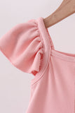 Pink character embroidery flutter sleeve dress - Aaria Tees Aaria Tees