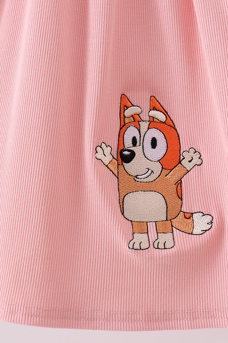 Pink character embroidery flutter sleeve dress - Aaria Tees Aaria Tees