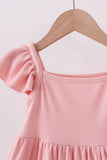 Pink character embroidery flutter sleeve dress - Aaria Tees Aaria Tees