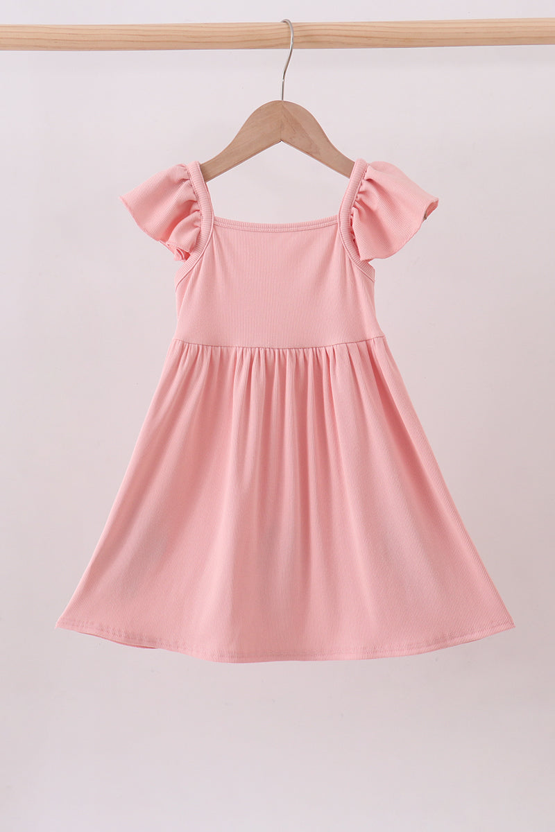 Pink character embroidery flutter sleeve dress - Aaria Tees Aaria Tees