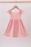 Pink character embroidery flutter sleeve dress - Aaria Tees Aaria Tees