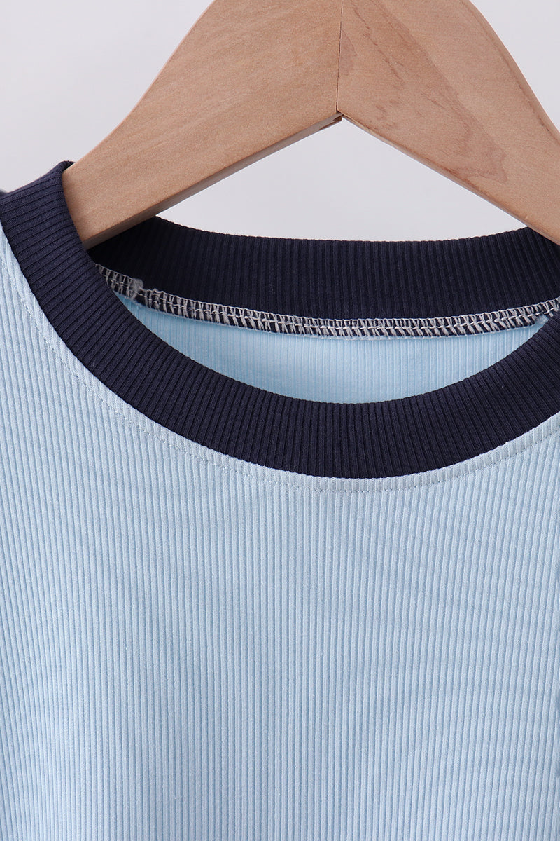 Blue character embroidery stripe shorts set - Aaria Tees Aaria Tees