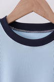 Blue character embroidery stripe shorts set - Aaria Tees Aaria Tees
