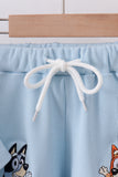 Blue character embroidery stripe shorts set - Aaria Tees Aaria Tees