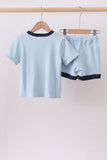 Blue character embroidery stripe shorts set - Aaria Tees Aaria Tees