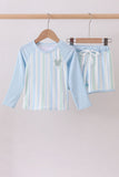 Blue character embroidery stripe long sleeve swimsuit - Aaria Tees Aaria Tees