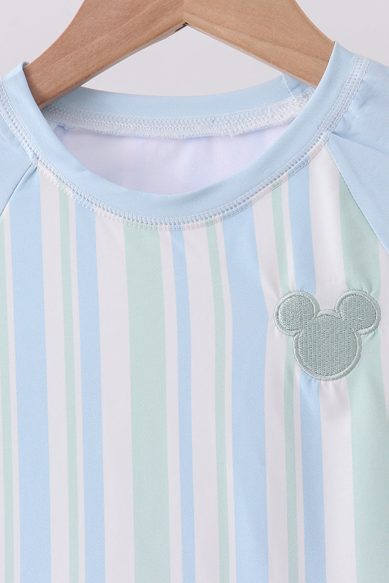 Blue character embroidery stripe long sleeve swimsuit - Aaria Tees Aaria Tees