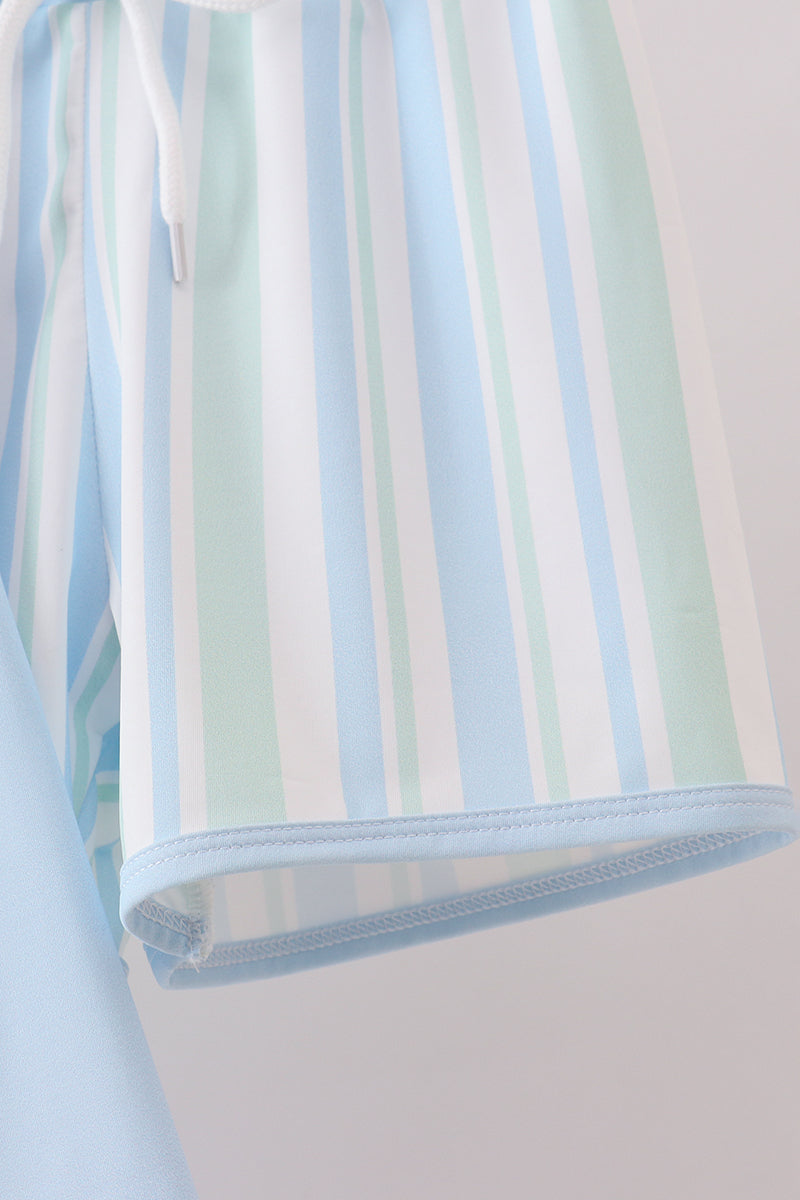 Blue character embroidery stripe long sleeve swimsuit - Aaria Tees Aaria Tees