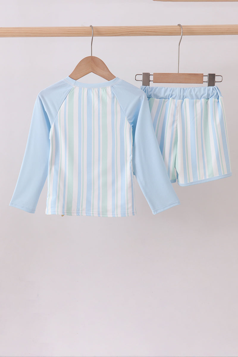 Blue character embroidery stripe long sleeve swimsuit - Aaria Tees Aaria Tees