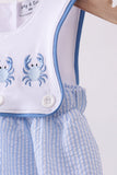 Blue Crab Embroidered Seersucker Bubble Aaria Tees