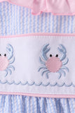 Blue Crab Embroidered Seersucker Ruffle Shorts Set Aaria Tees