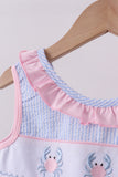 Blue Crab Embroidered Seersucker Ruffle Shorts Set Aaria Tees
