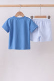 Blue Crab Embroidered Seersucker Shorts Set Aaria Tees