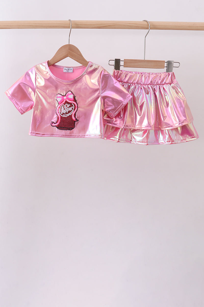 Pepper Pink sequin bow skort set - Aaria Tees Aaria Tees