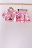 Pepper Pink sequin bow skort set - Aaria Tees Aaria Tees