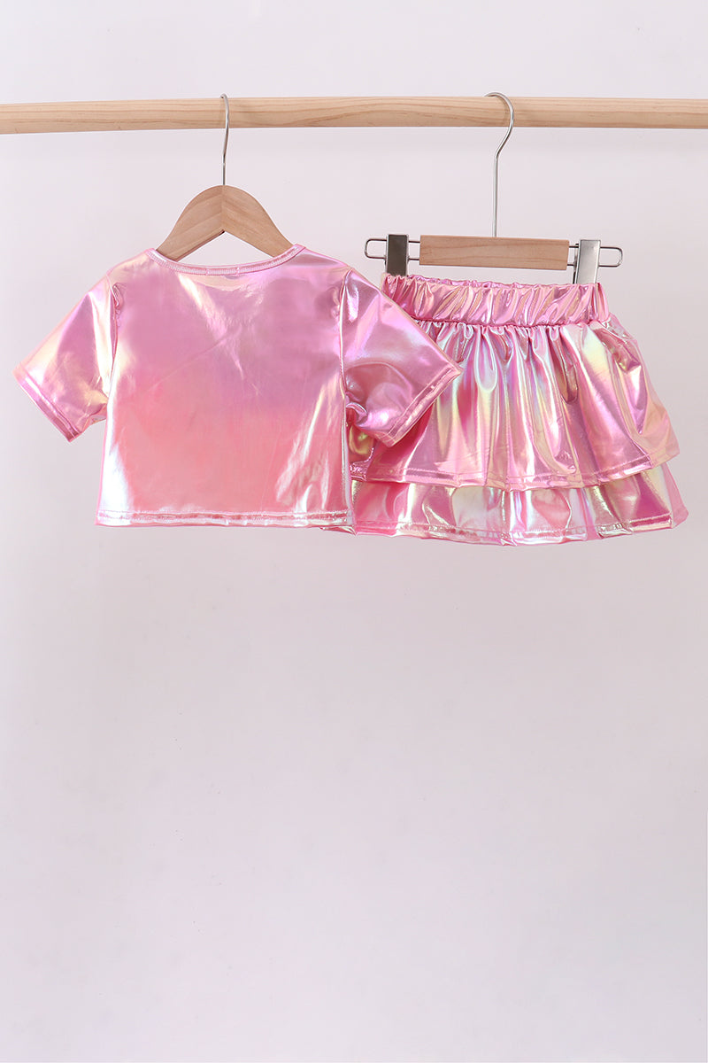 Pepper Pink sequin bow skort set - Aaria Tees Aaria Tees