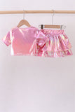 Pepper Pink sequin bow skort set - Aaria Tees Aaria Tees