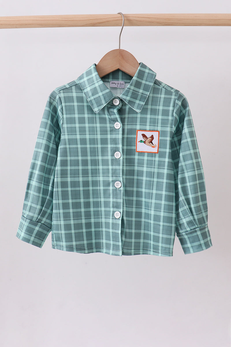 Duck embroidery button down plaid shirt - Aaria Tees