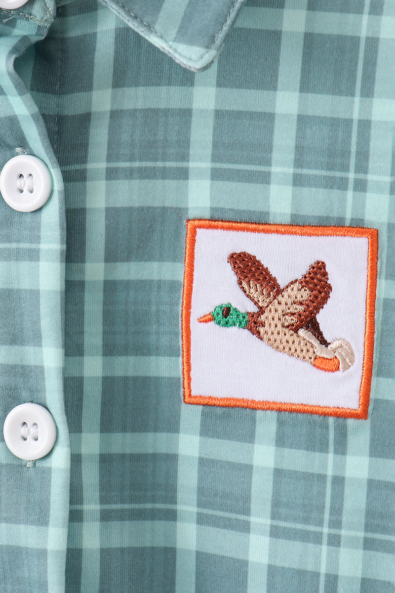Duck embroidery button down plaid shirt - Aaria Tees Aaria Tees