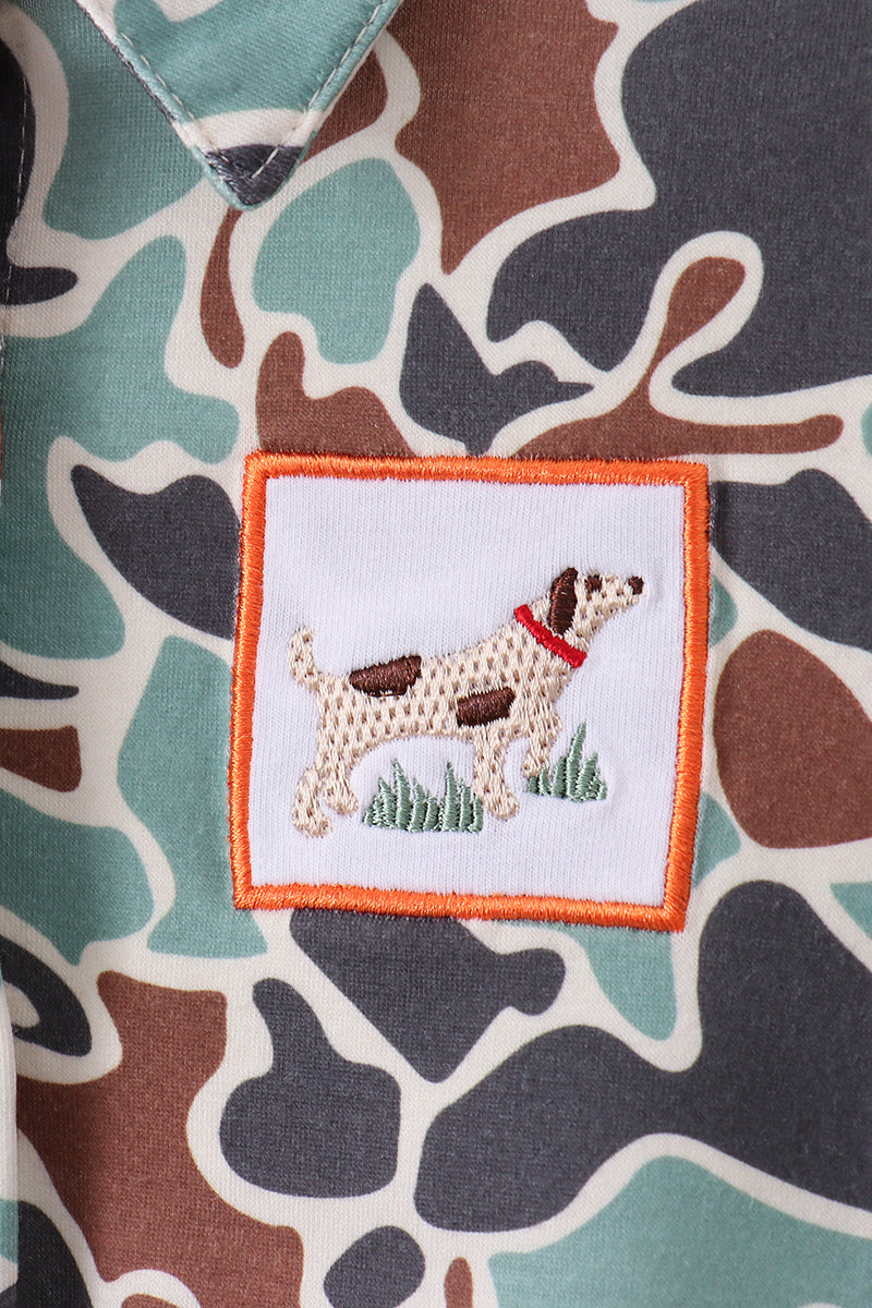 Camouflage puppy hunting embroidery button shirt - Aaria Tees Aaria Tees