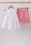Pink flag smocked ruffle shorts set - Aaria Tees Aaria Tees