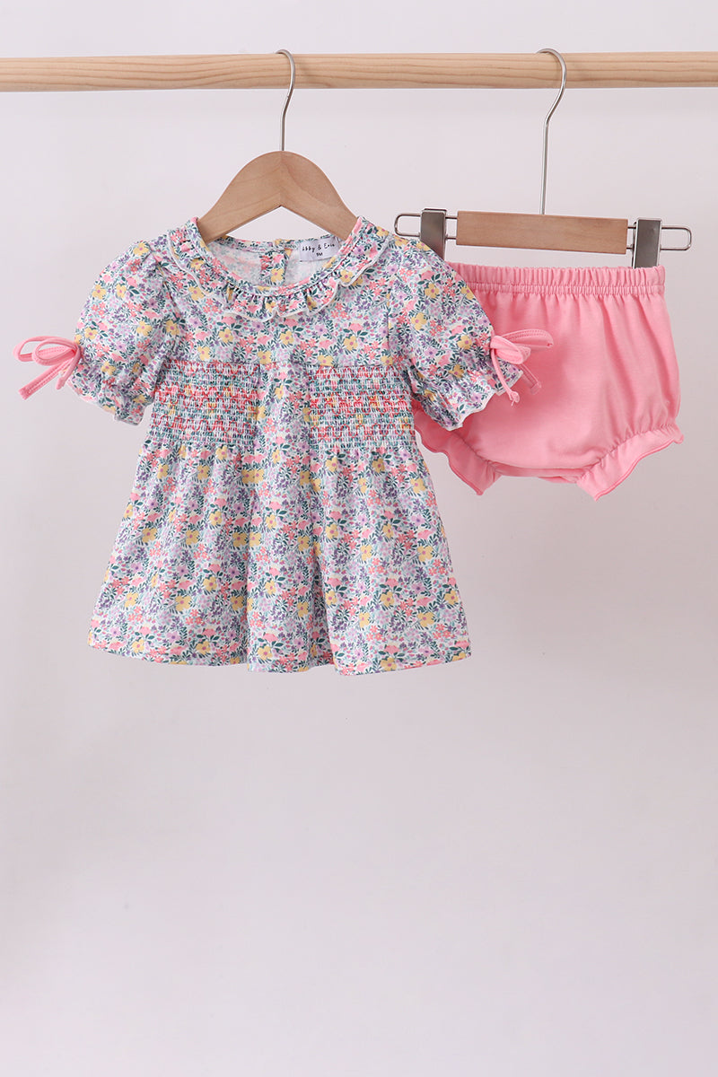 Summer garden smocked ruffle bloomer set - Aaria Tees Aaria Tees