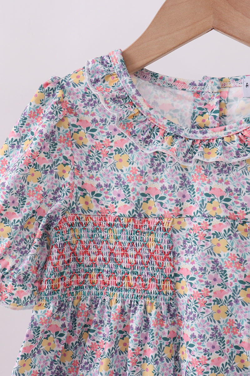 Summer garden smocked ruffle dress - Aaria Tees Aaria Tees
