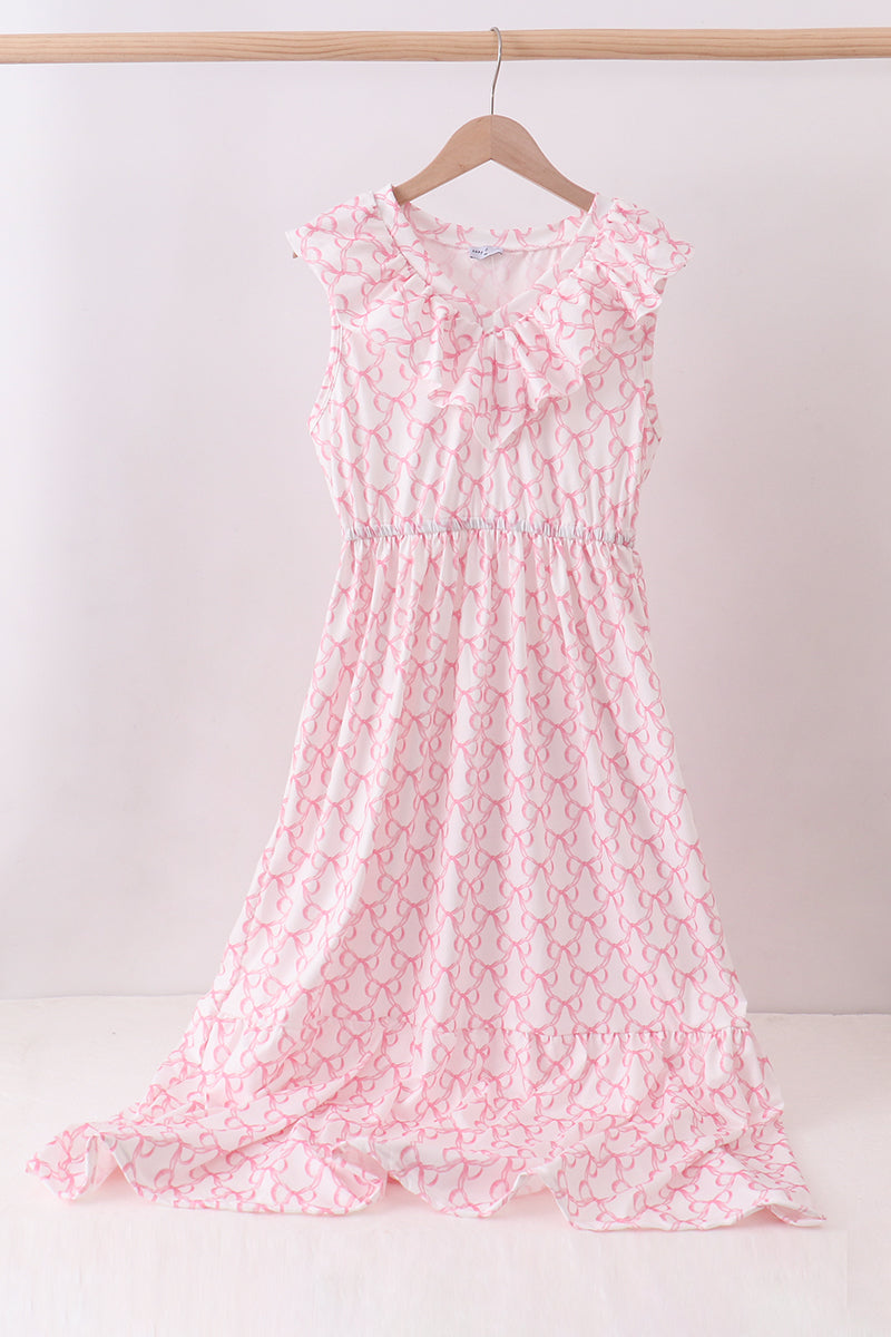 Pink bow ruffle tiered dress - Aaria Tees Aaria Tees