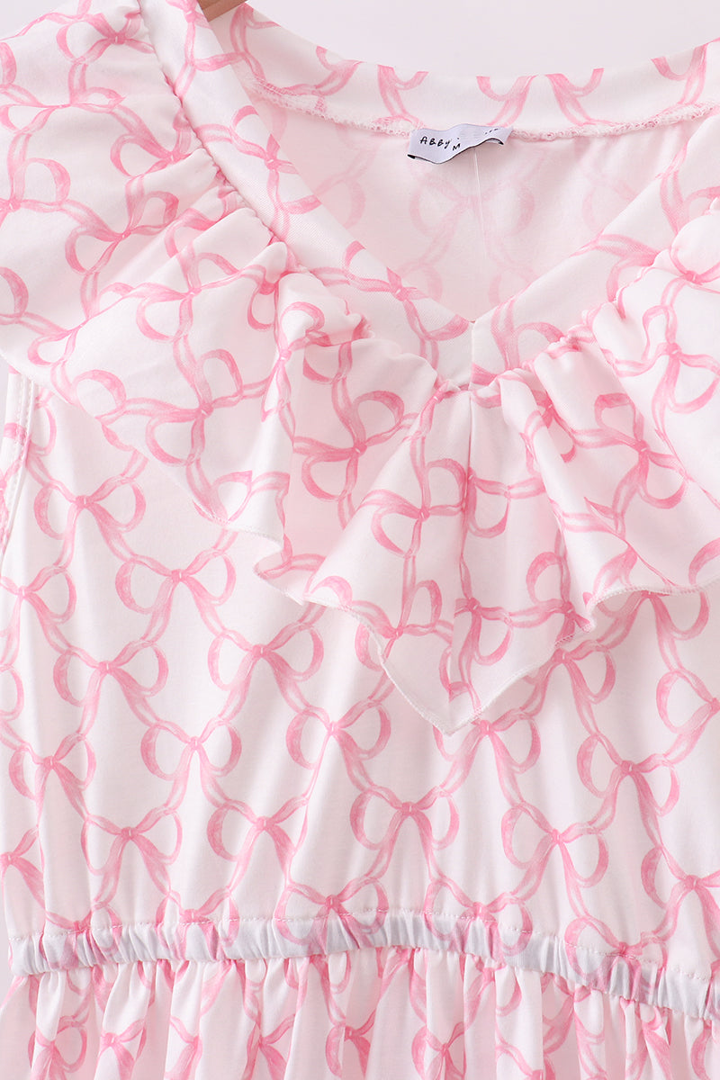 Pink bow ruffle tiered dress - Aaria Tees Aaria Tees