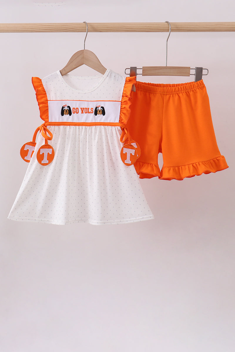 Tennessee go vols embroidery ruffle shorts set - Aaria Tees Aaria Tees