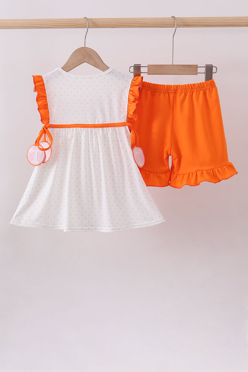 Tennessee go vols embroidery ruffle shorts set - Aaria Tees Aaria Tees