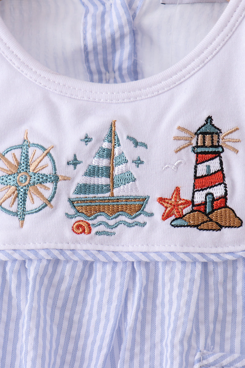 Blue sailboat seersucker bloomer set - Aaria Tees Aaria Tees