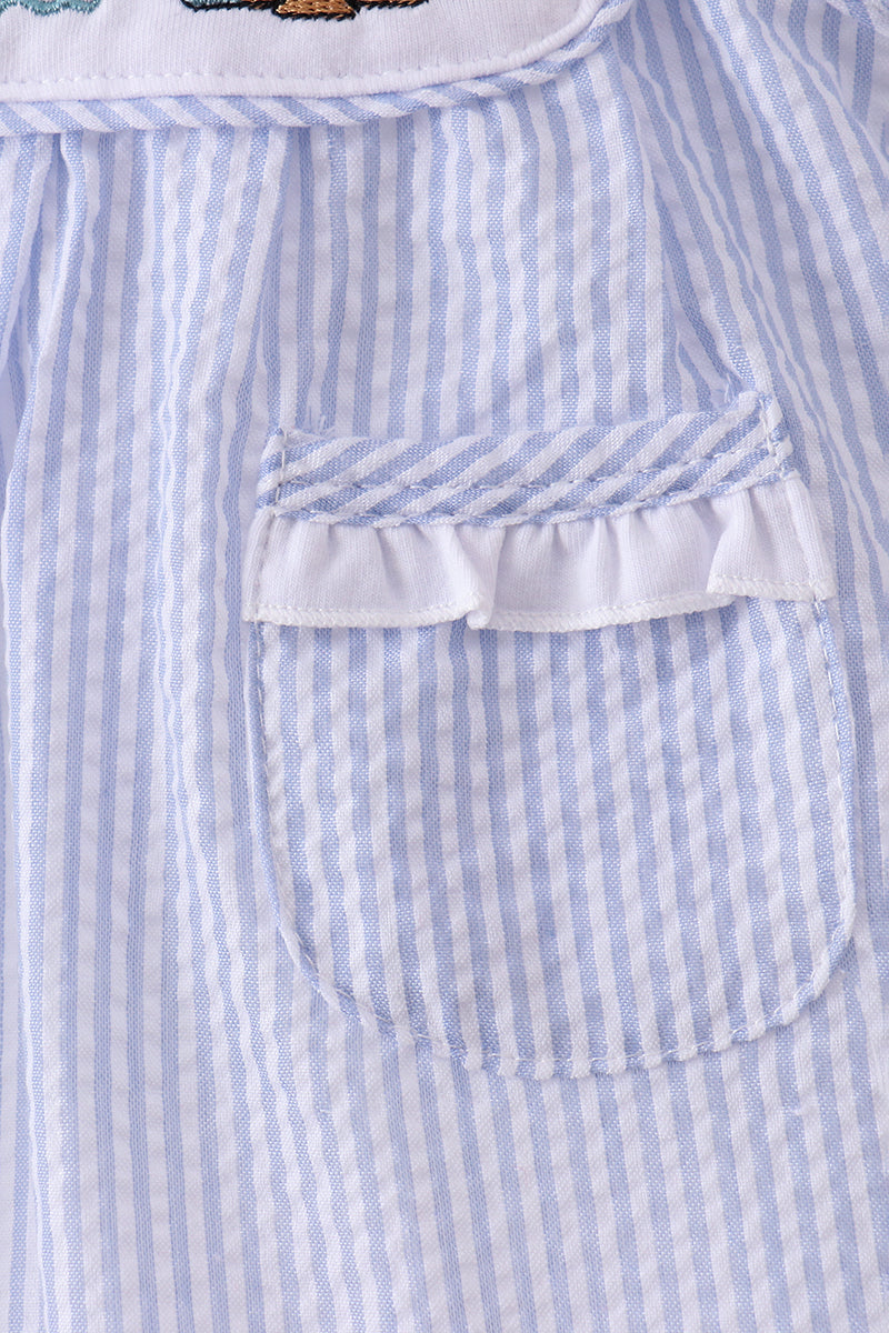 Blue sailboat seersucker bloomer set - Aaria Tees Aaria Tees