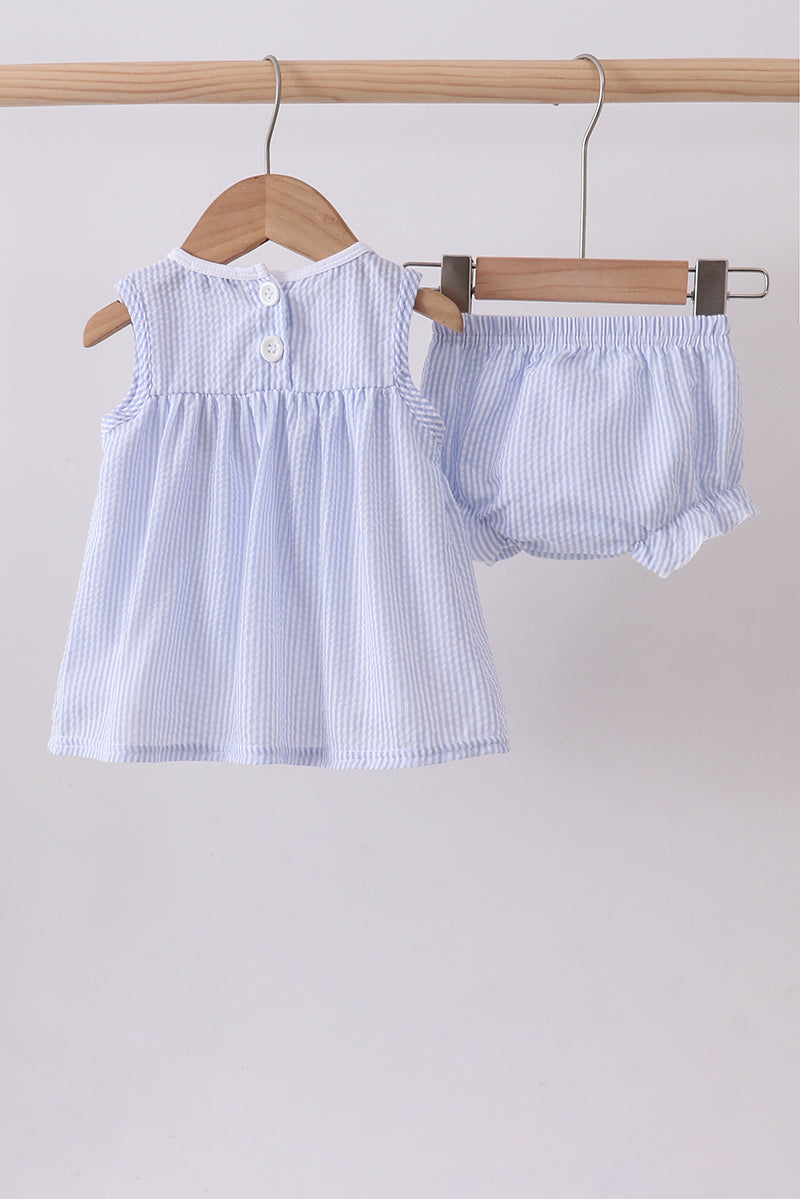 Blue sailboat seersucker bloomer set - Aaria Tees Aaria Tees