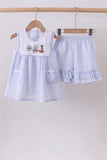 Blue sailboat embroidery ruffle shrots set - Aaria Tees Aaria Tees