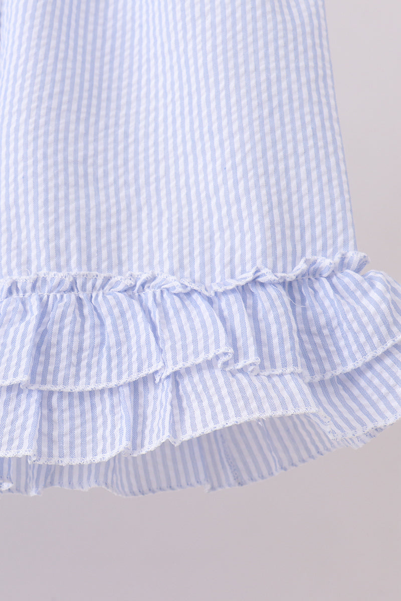 Blue sailboat embroidery ruffle shrots set - Aaria Tees Aaria Tees