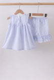 Blue sailboat embroidery ruffle shrots set - Aaria Tees Aaria Tees