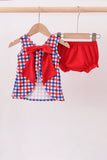 Red puppy embroidery gingham bloomer set - Aaria Tees Aaria Tees