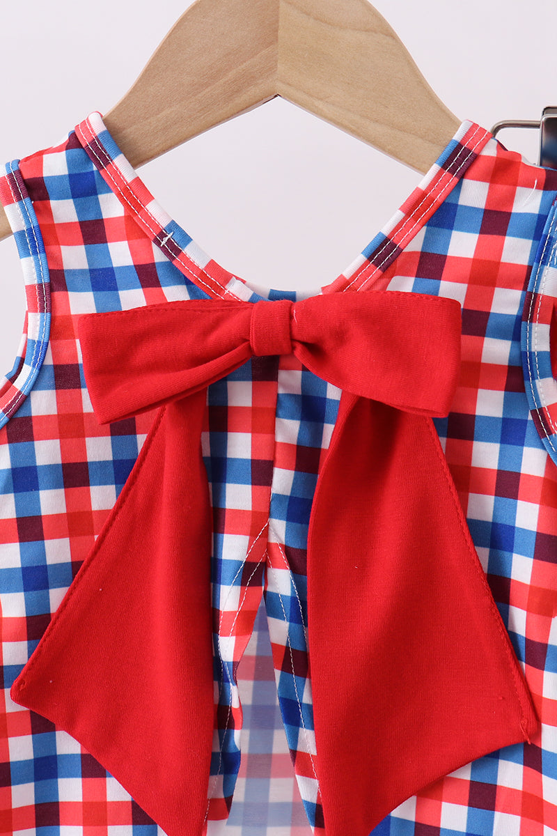 Red puppy embroidery gingham bloomer set - Aaria Tees Aaria Tees