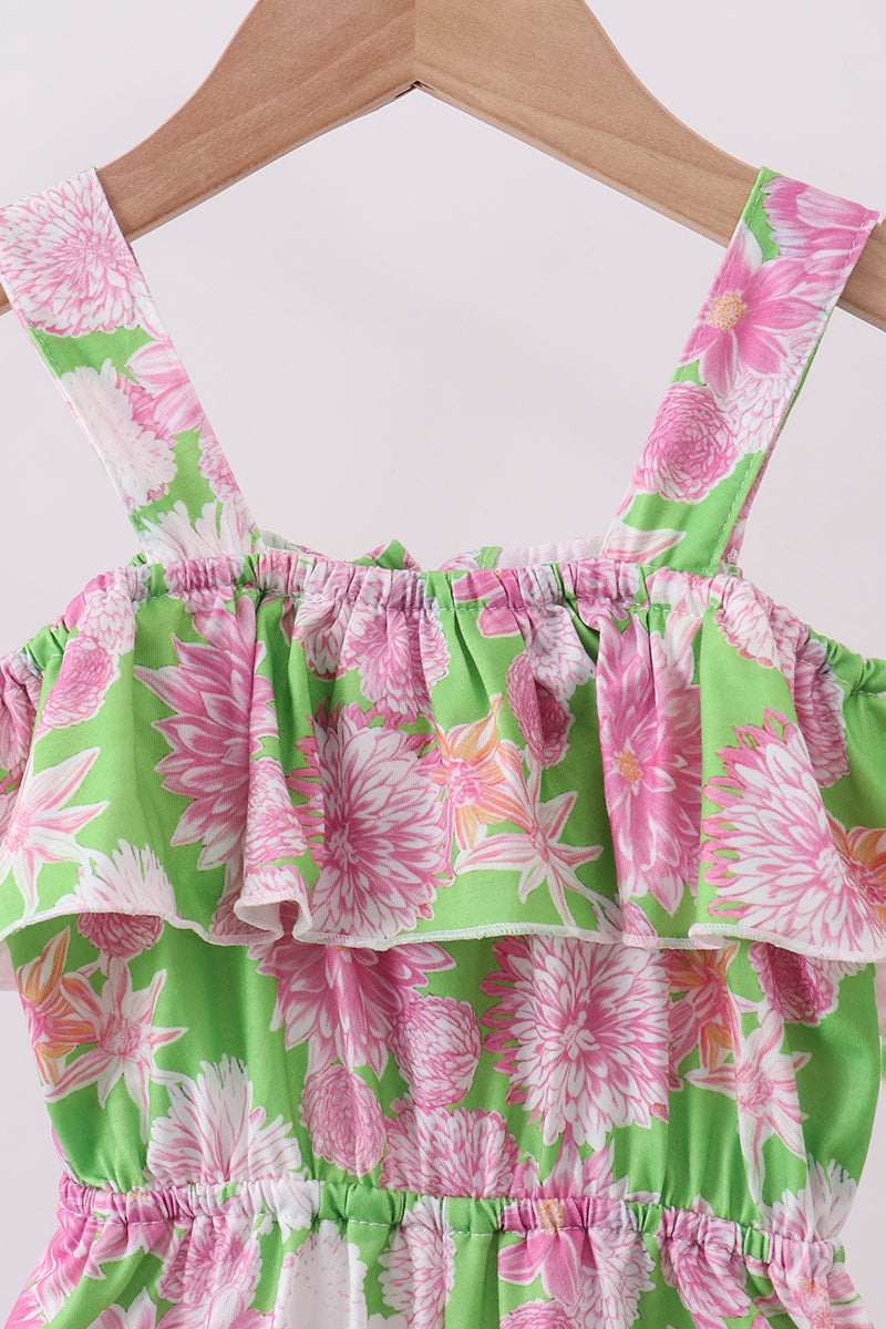 Pink floral ruffle jumpsuit - Aaria Tees Aaria Tees