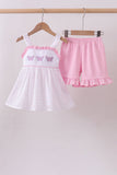 Purple butterfly embroidery swiss dot ruffle shorts set - Aaria Tees Aaria Tees