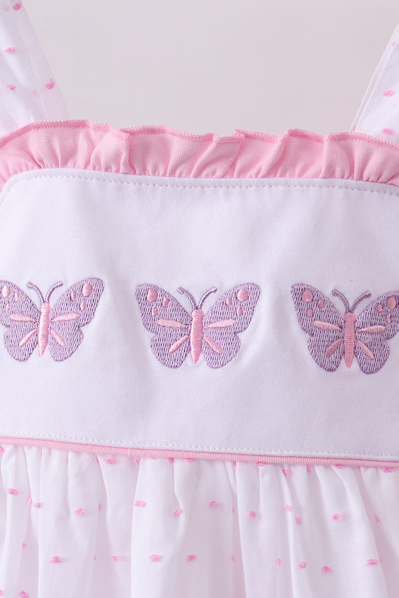 Purple butterfly embroidery swiss dot ruffle shorts set - Aaria Tees Aaria Tees