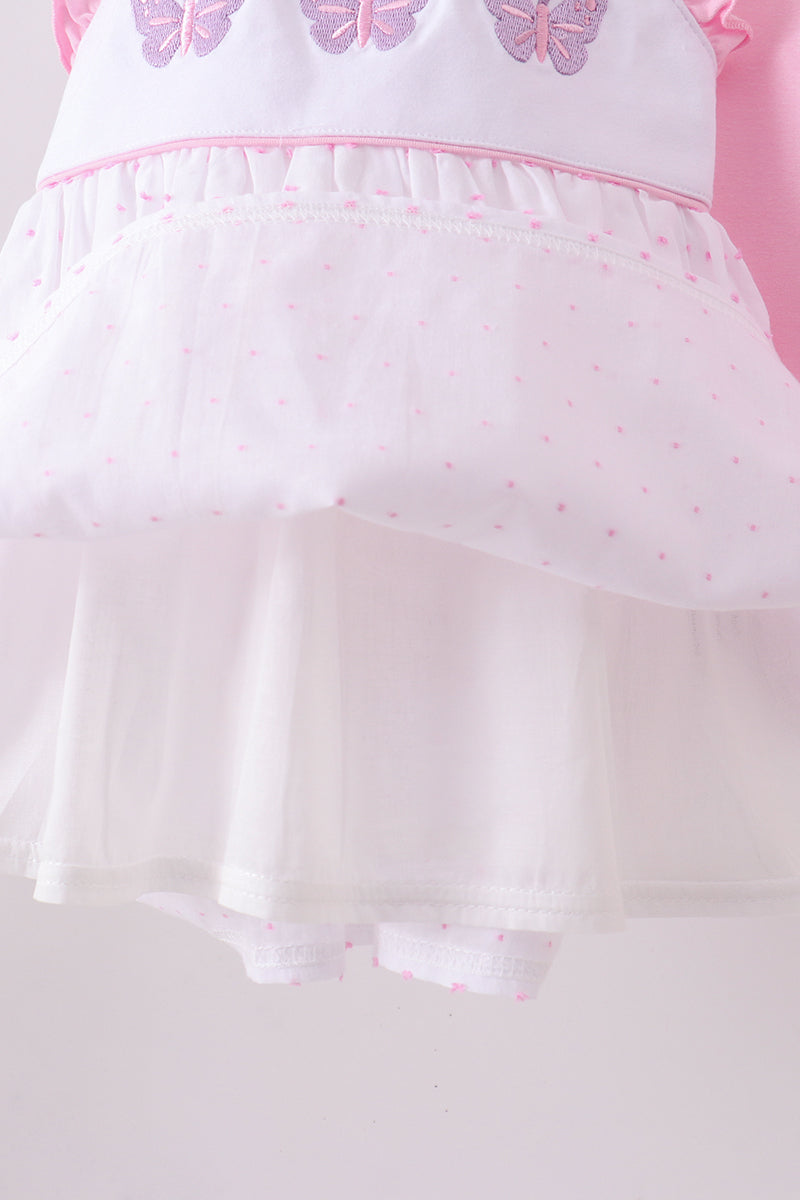 Purple butterfly embroidery swiss dot ruffle shorts set - Aaria Tees Aaria Tees