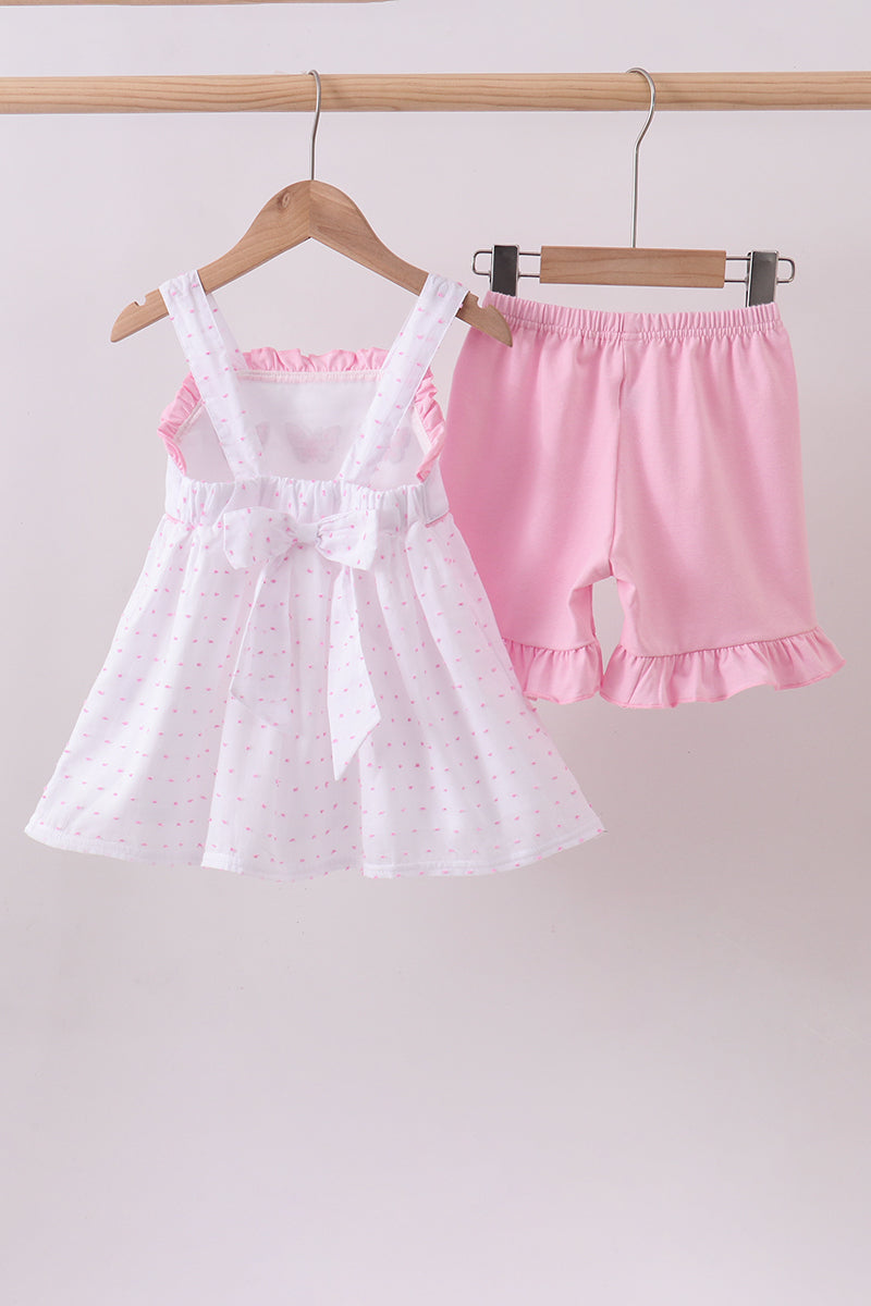 Purple butterfly embroidery swiss dot ruffle shorts set - Aaria Tees Aaria Tees