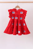 Red flag sequin tiered ruffle dress - Aaria Tees Aaria Tees