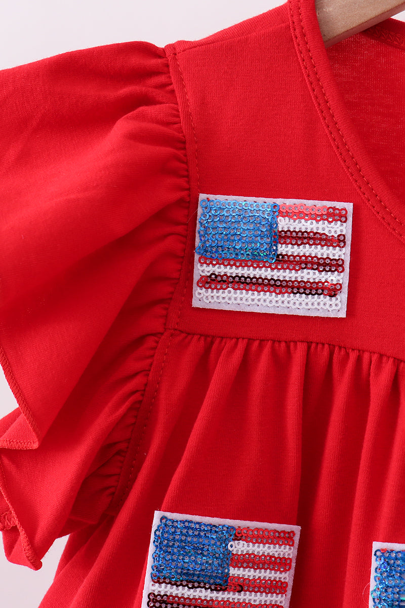 Red flag sequin tiered ruffle dress - Aaria Tees Aaria Tees