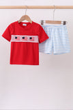 Red flag smocked stripe shorts set - Aaria Tees Aaria Tees
