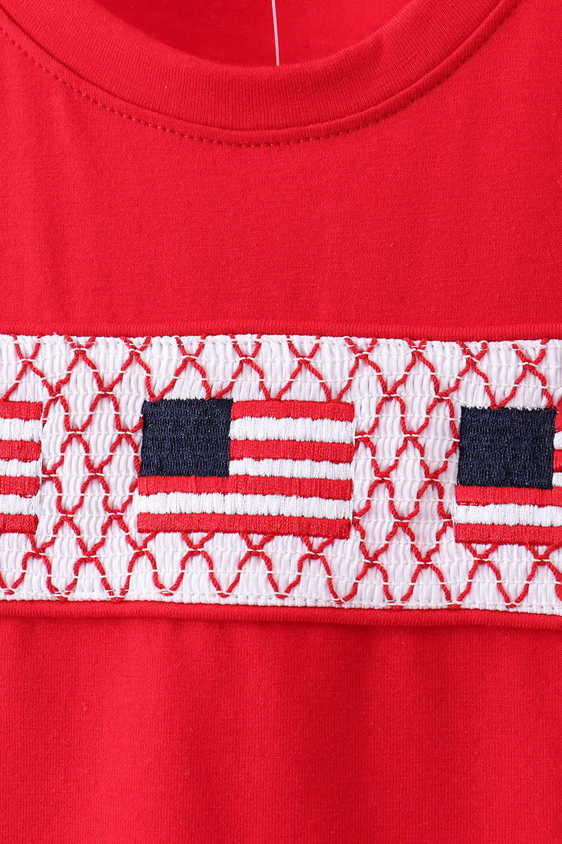 Red flag smocked stripe shorts set - Aaria Tees Aaria Tees