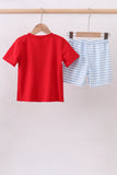 Red flag smocked stripe shorts set - Aaria Tees Aaria Tees