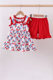 Red cherry bow ruffle shorts set - Aaria Tees Aaria Tees